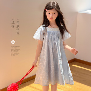 Miaxdx童装女童亲子连衣裙夏季新款法式重工宝宝方领长裙