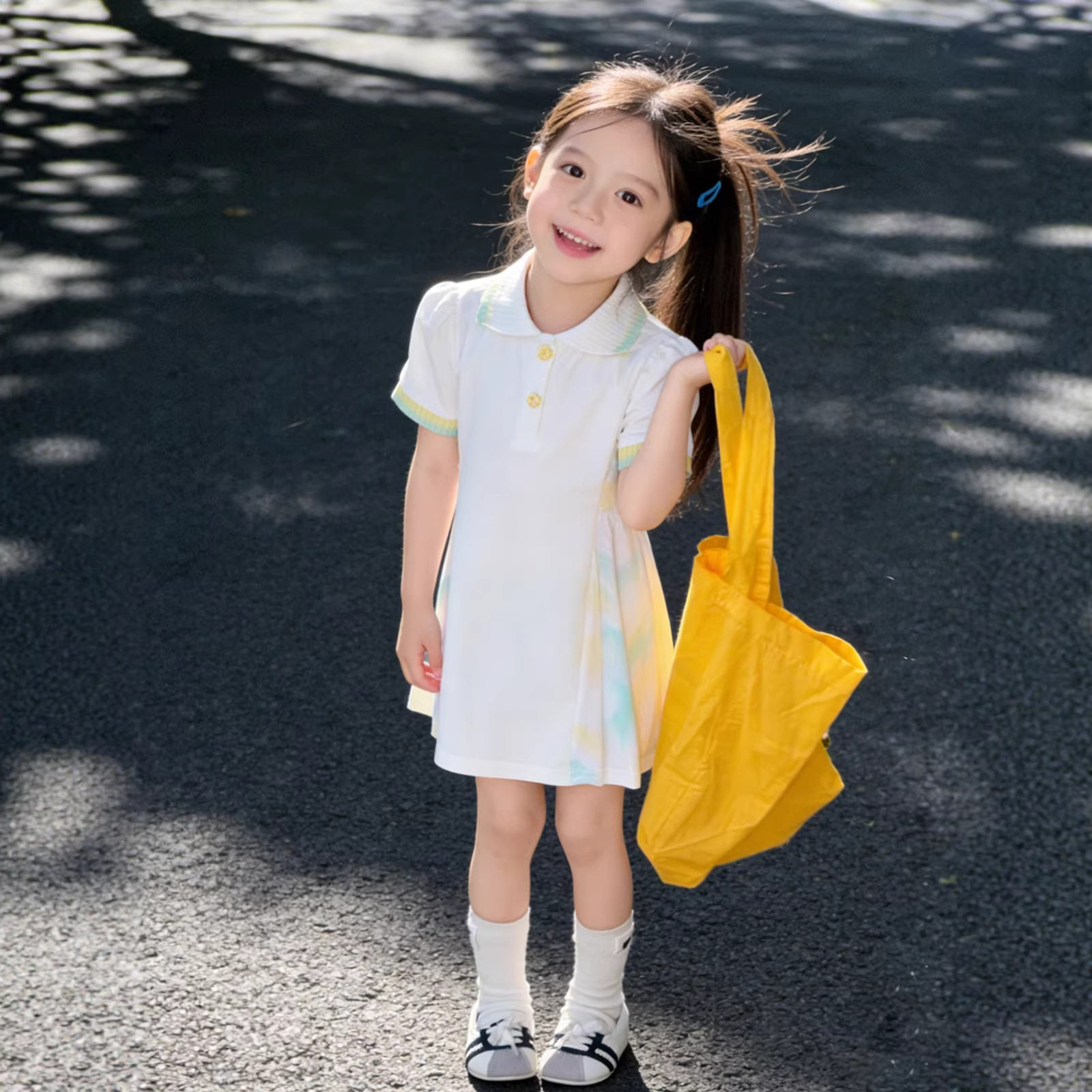 女童迷彩polo衬衣夏季2026新款中大童休闲洋气甜美儿童翻领衬衫裙