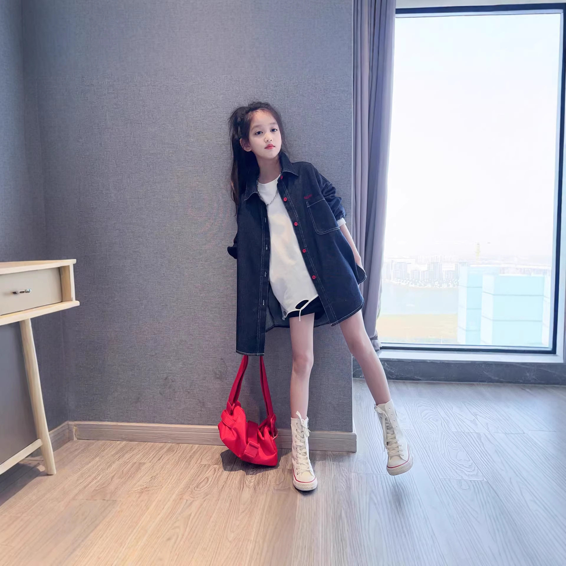 女童牛仔外套2026春季新款儿童休闲洋气衬衫中大童美式复古长袖上