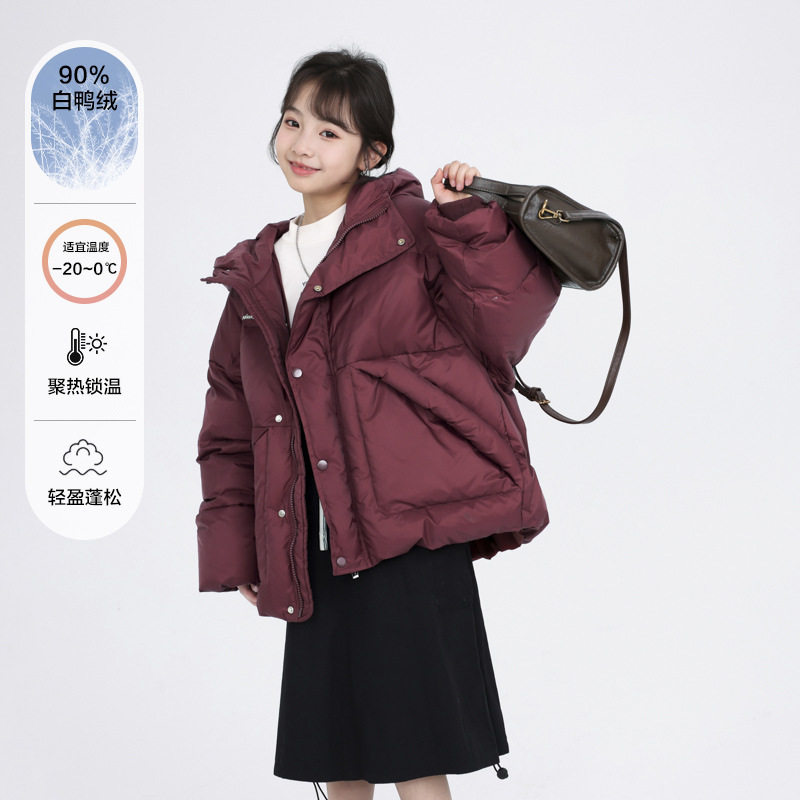 女大童冬装红色新年连帽羽绒服2025新款儿童加厚防寒拜年服外套潮