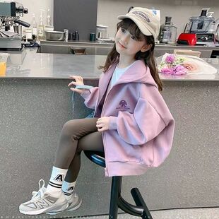女童外套爆款春秋季潮流洋气儿童连帽卫衣早秋小女孩网红上衣外穿