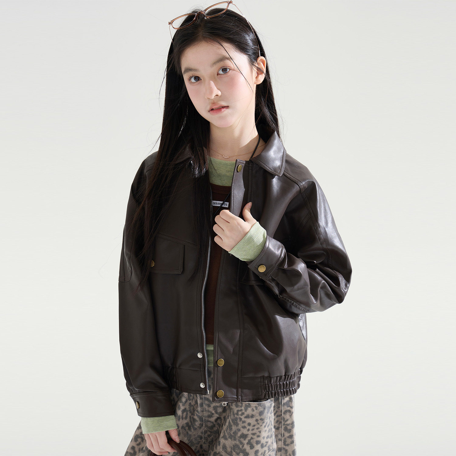 女童美拉德韩系皮衣夹克2026秋装新款儿童复古翻领宽松上衣外套潮