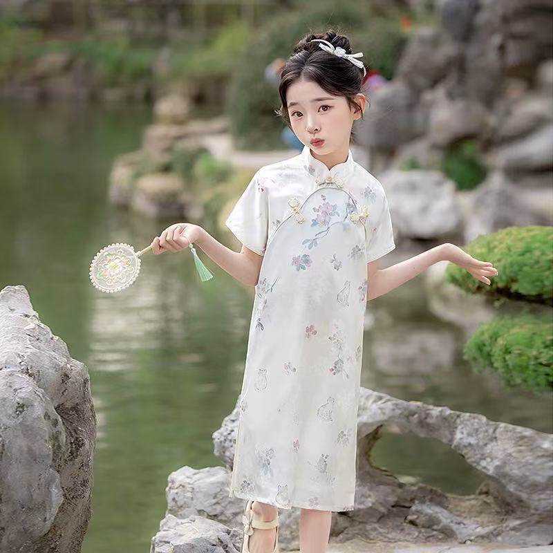 儿童旗袍2026新款女童夏季短袖中式复古中国风汉服猫咪表演服洋气