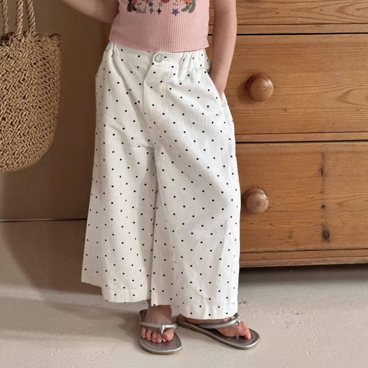 2026女大童女童春夏新款韩版波点阔腿裤 儿童圆点宽松休闲九分裤