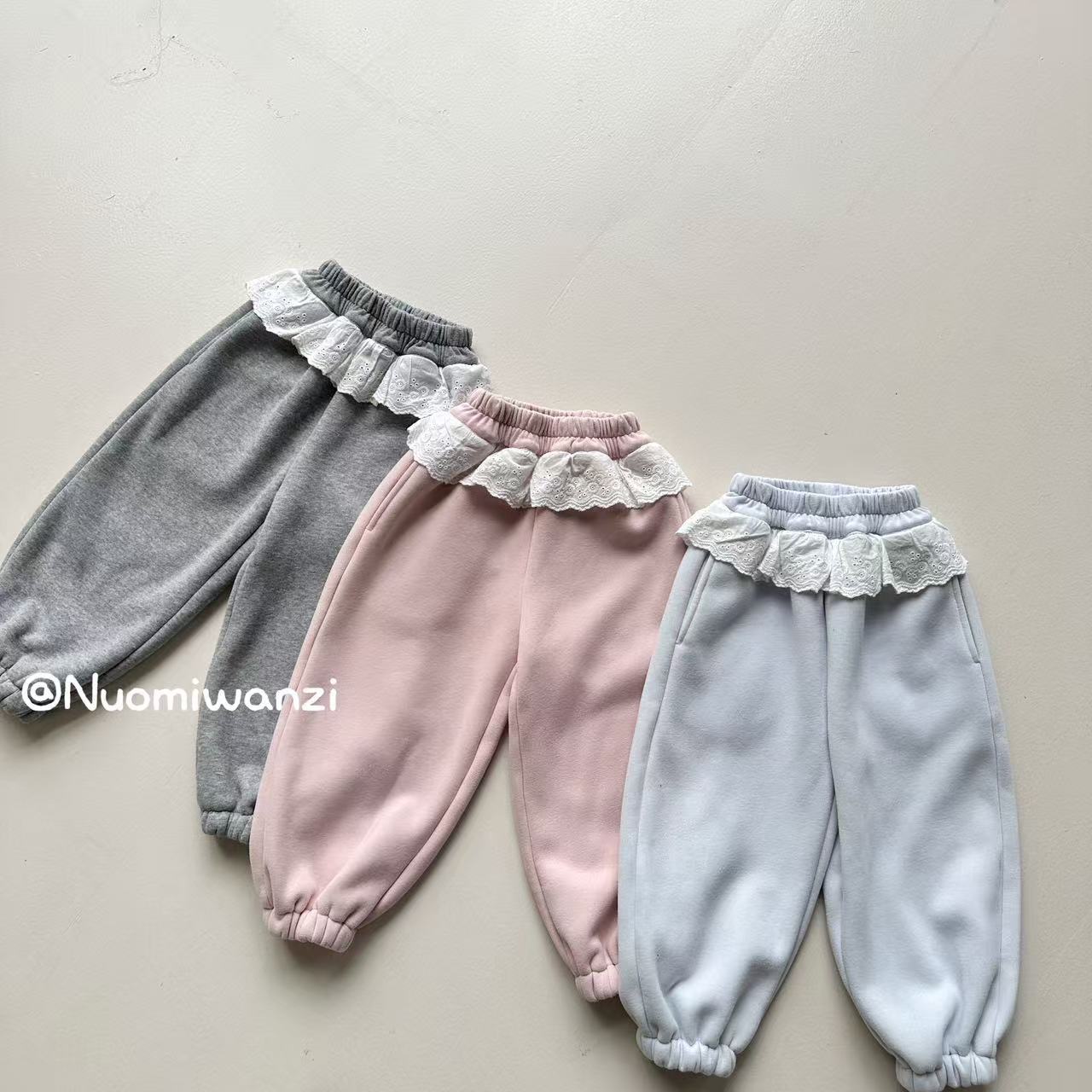 女童韩系甜美花边卫裤