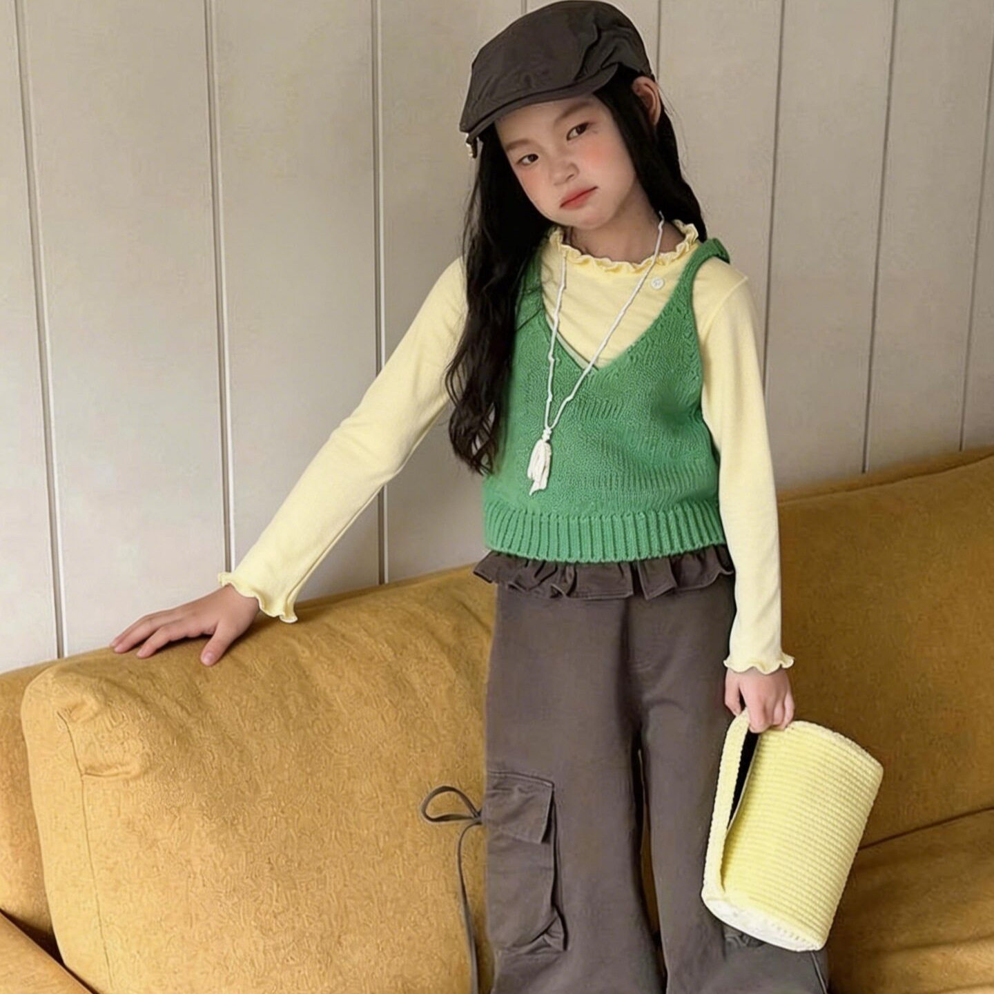 女童吊带背心打底衫两件套26春季新款宝宝儿童童装女孩针织衫上衣