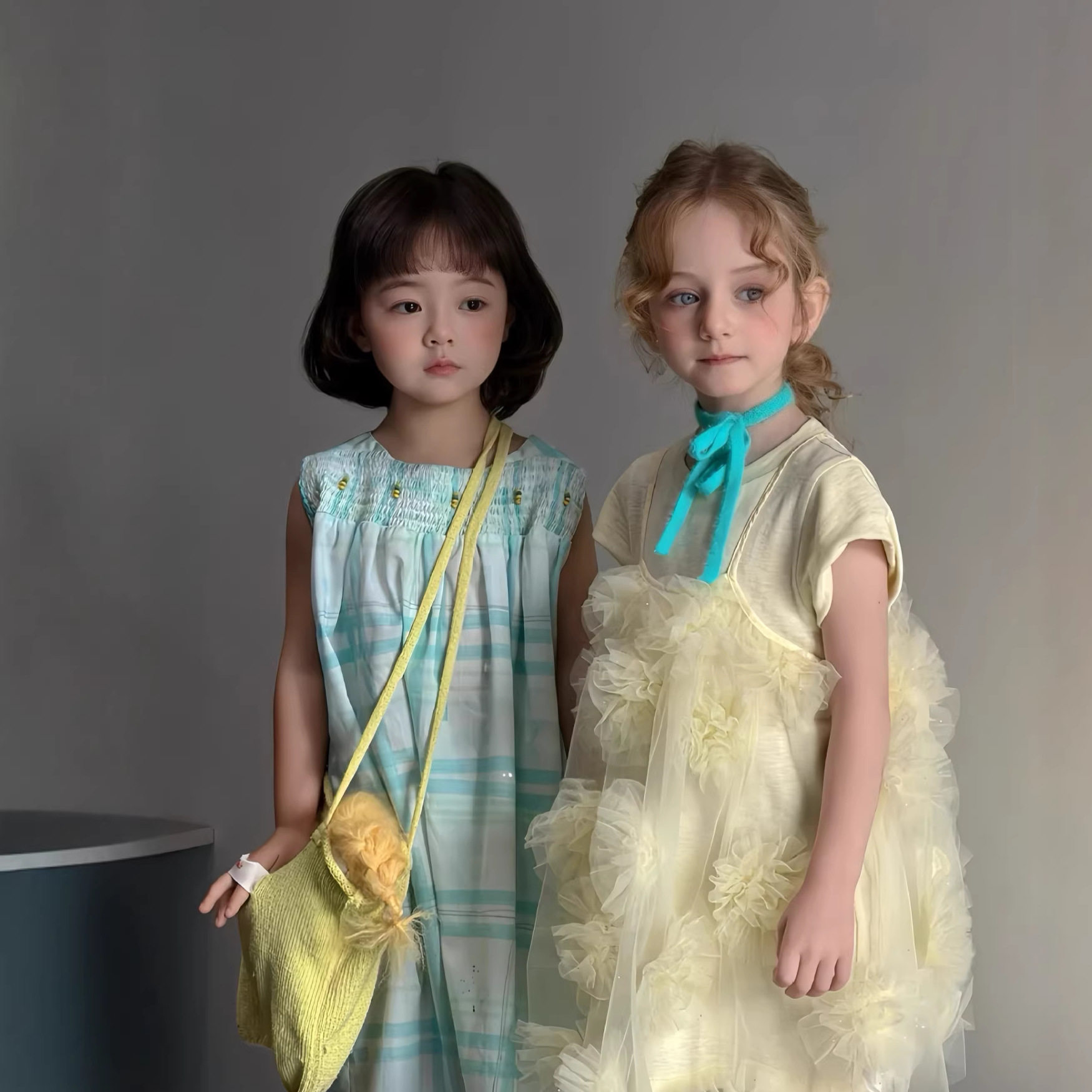 女童连衣裙套装26春季新款姐妹吊带背心配吊带罩衫长裙百搭两件套