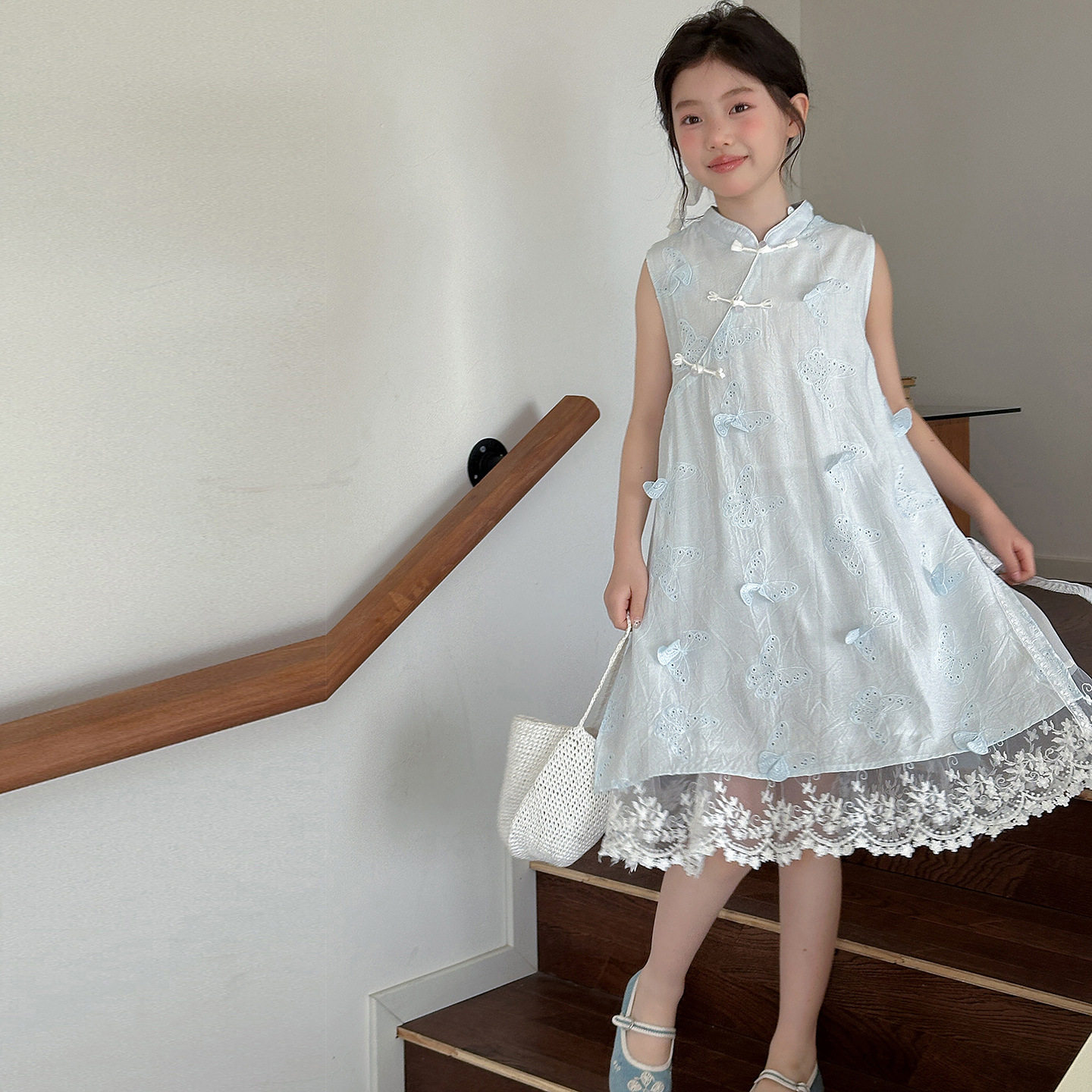 韩国女童立体蝴蝶旗袍连衣裙2026夏装新款大童新中式国风汉服裙子