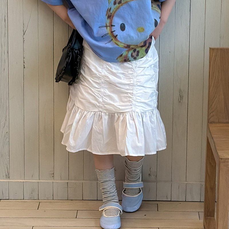 花与寻女童半身裙2026年夏季新款白色鱼尾摆花边裙甜美公主风韩系