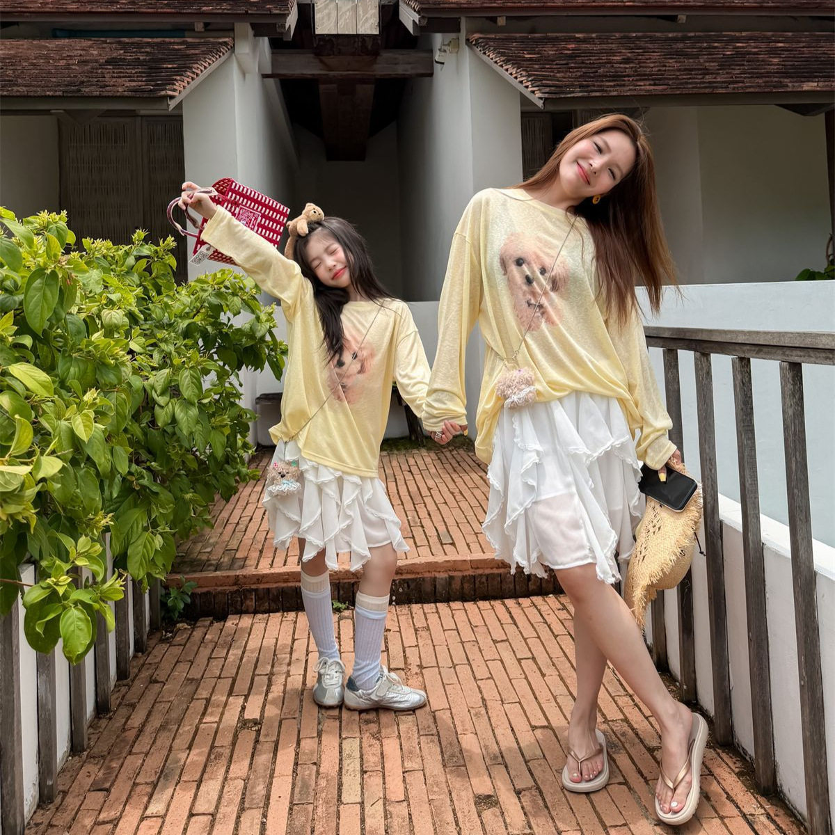 花与寻女童2026夏季雪纺蕾丝边半身裙儿童不规则蛋糕裙仙女风裙子