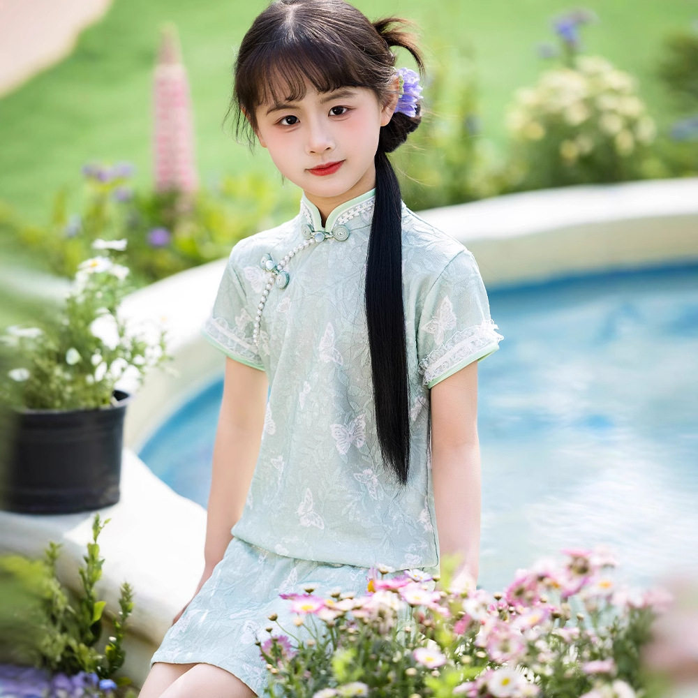 2026夏季新款绿色小清新女童旗袍连衣裙儿童中国风改良旗袍裙子