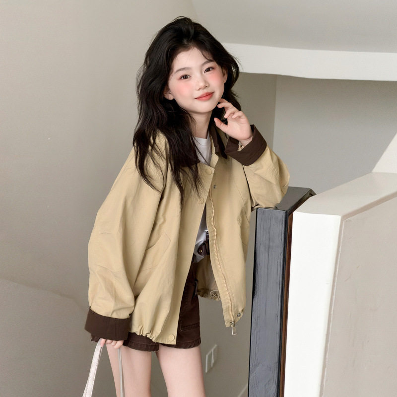 女童春秋韩系撞色夹克衫外套2026新款中大童女孩洋气春秋装上衣潮