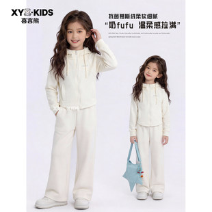 超好看的童装2026春装新款休闲运动卫衣女童连帽外套+裤子套装潮