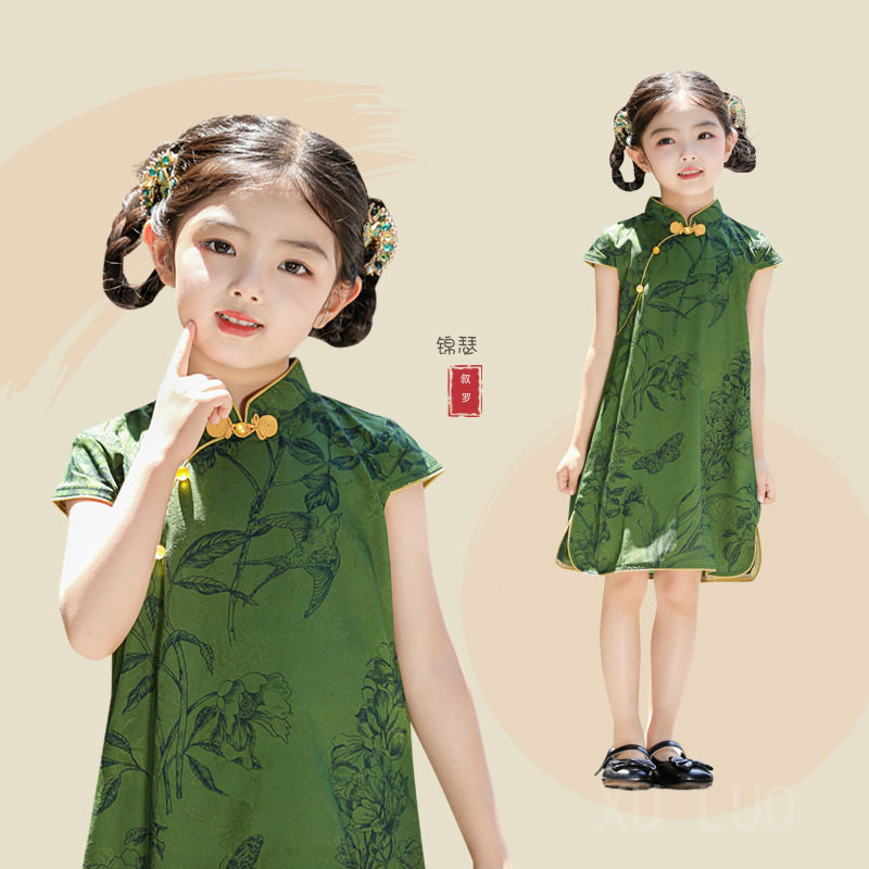 女童新款旗袍夏季古典唐装儿童汉服女孩中国风表演连衣裙