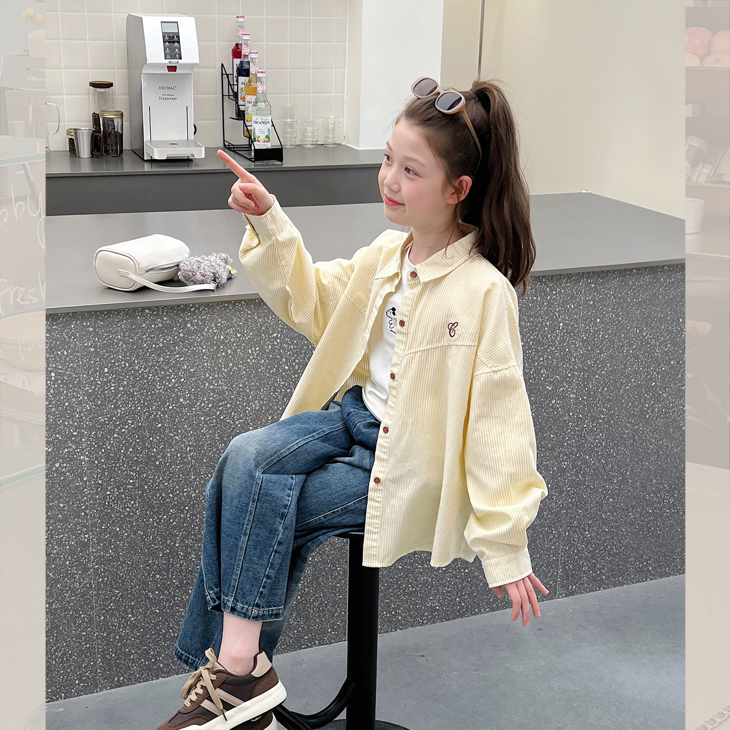 女大童条纹长袖春秋衬衫
