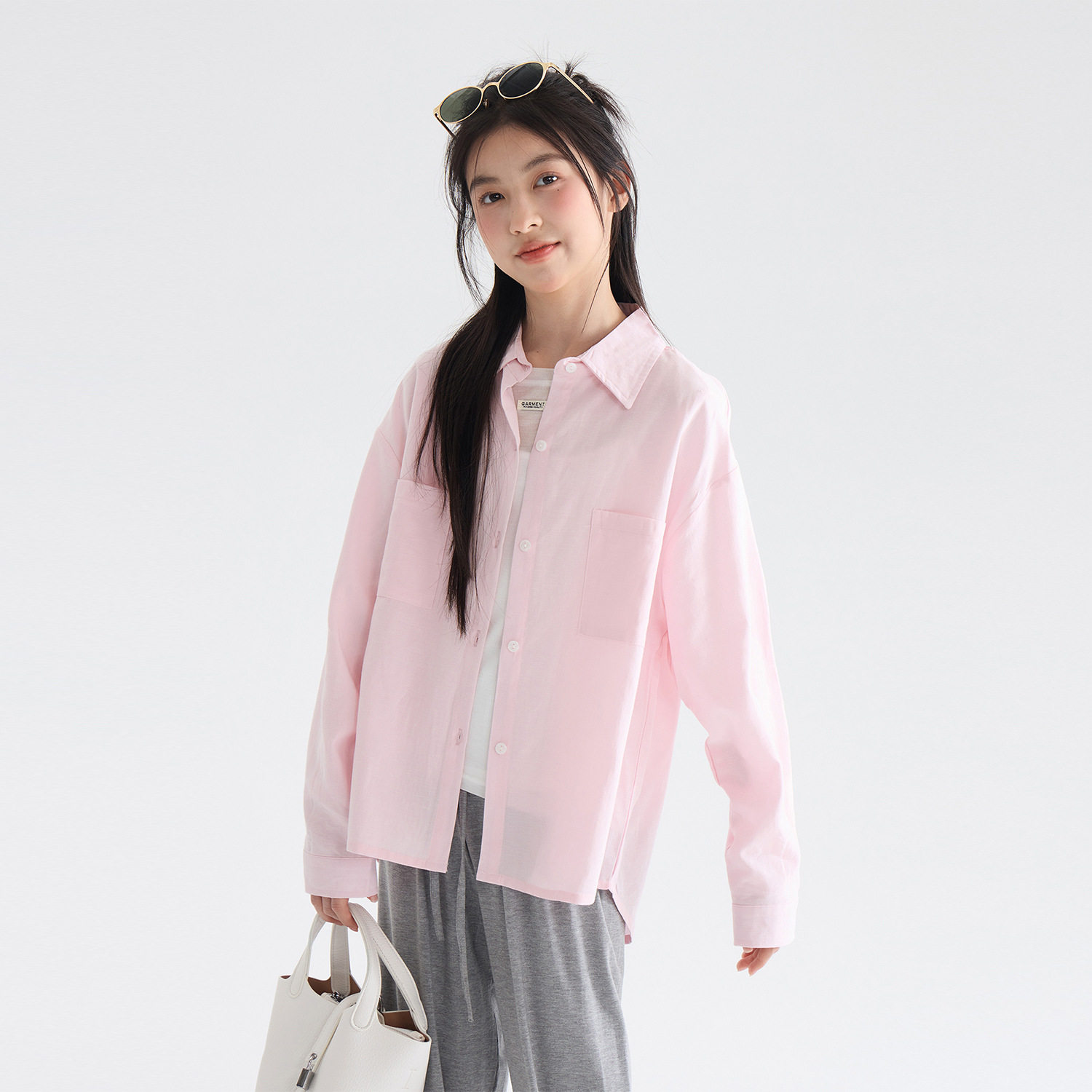 女童天丝亚麻衬衫2026夏装新款儿童韩版洋气宽松长袖百搭休闲上衣