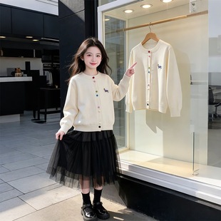 小狗针织糖果开衫春秋宽松刺绣上衣彩色甜美纽扣新款复古毛衣外套