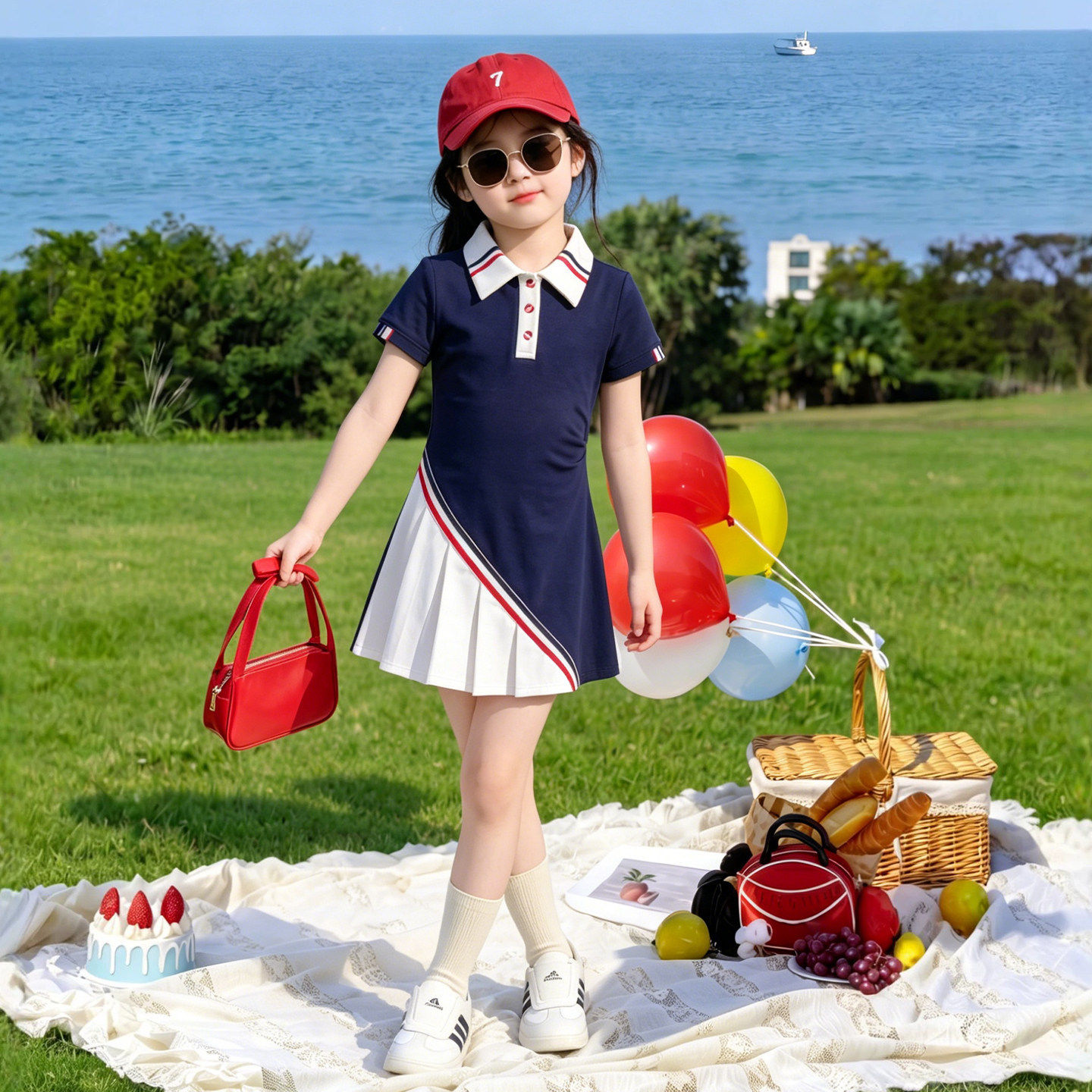 2026超火女童裙子夏季小女孩洋气连衣裙polo领运动风儿童夏裙薄款