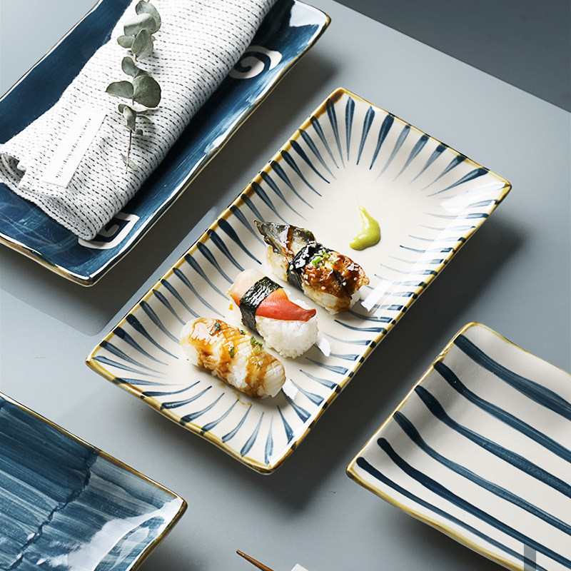Half room Japanese blue and white home net red sun art plate