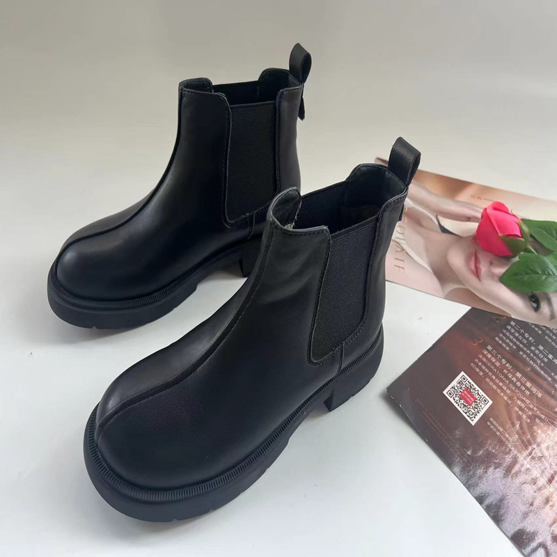 34码百~L软弹切尔西靴羊皮芒果头女靴冬款加绒靴子烟筒靴真皮短靴