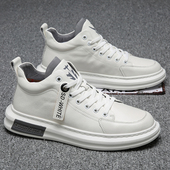 潮流百搭休闲运动透气高帮板鞋 韩版 男2025春秋新款 潮牌真皮小白鞋