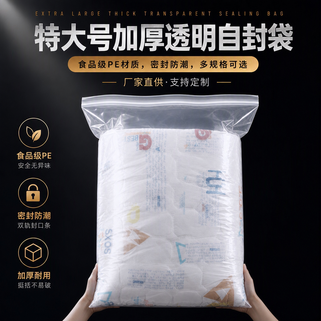 特大号透明加厚食品级自封收纳袋