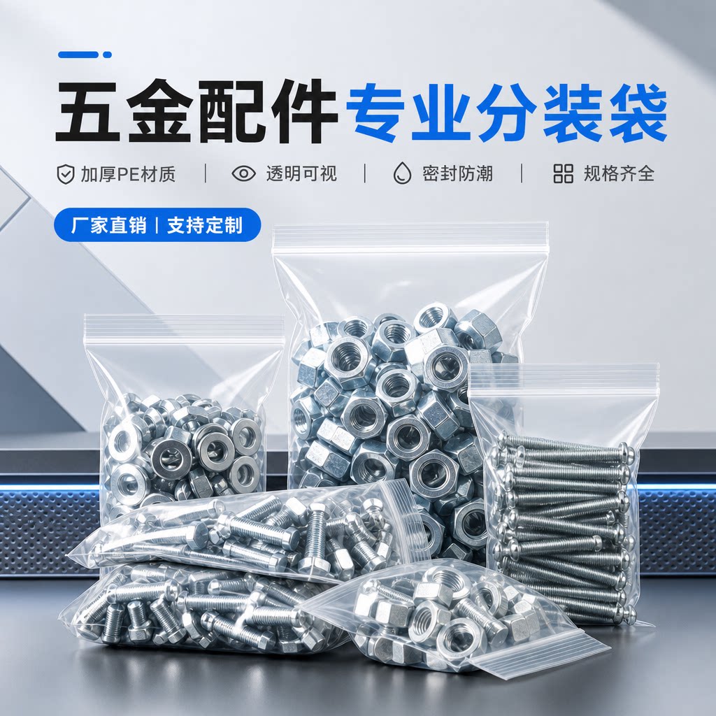 五金配件分装收纳袋自封口防潮螺丝螺母钉子密封包装塑料加厚螺帽