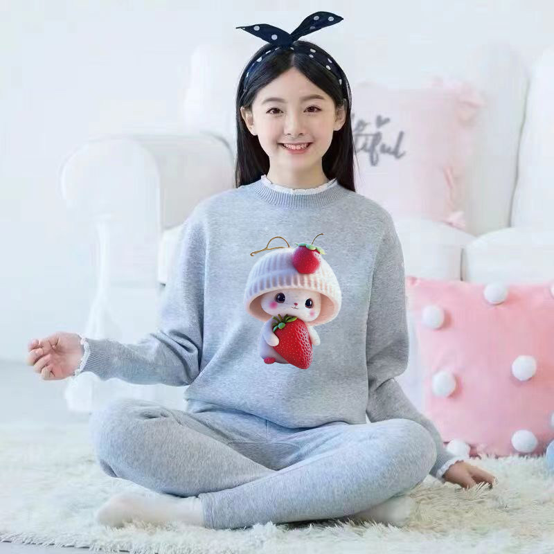 加绒加厚保暖套装女大童初中生