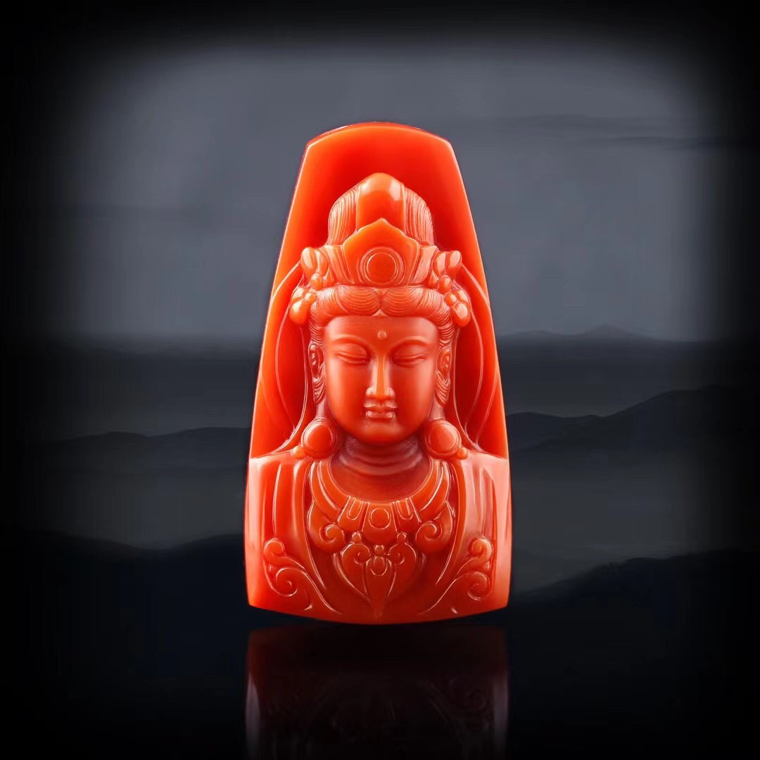 【红玉府】天然南红玛瑙玉弘兴观音挂件瓦西料名家工作室出品