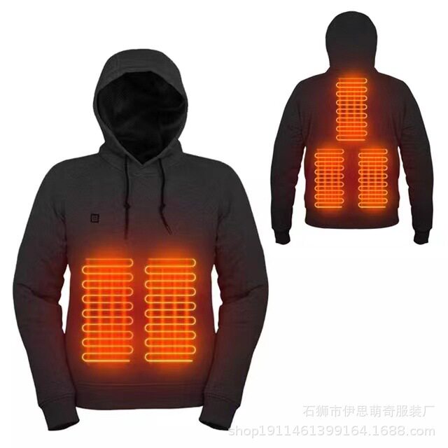 山东即墨跨境男士USB加热卫衣发热服保暖户外休闲服装电加热连帽
