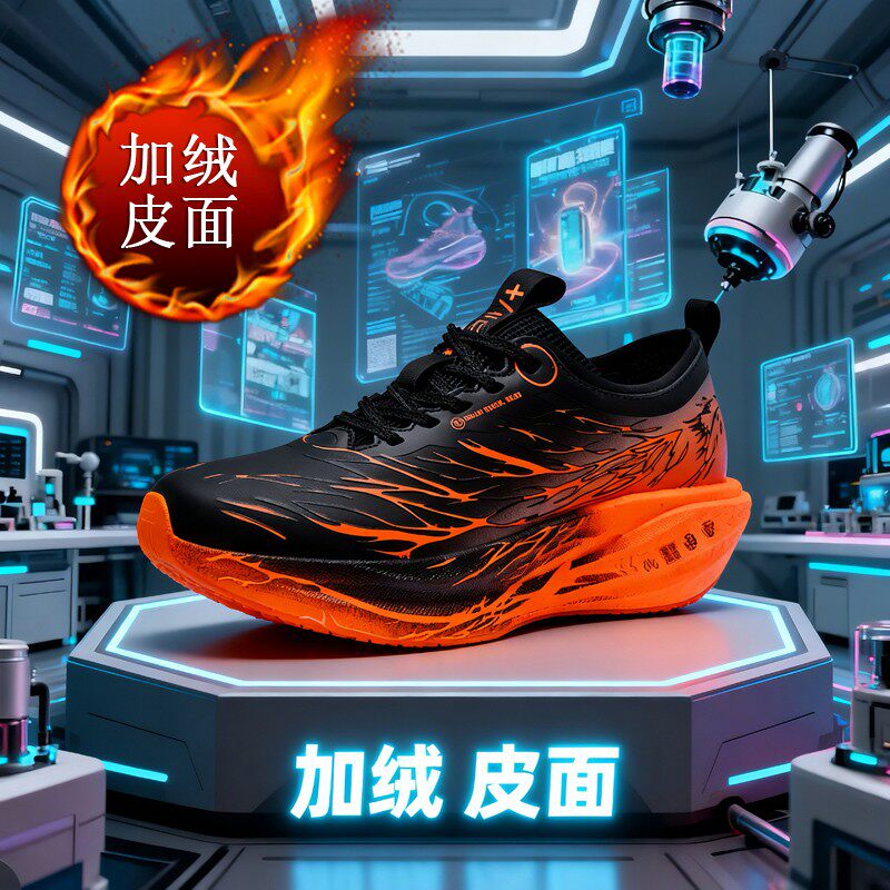 赤兔9Pro跑步鞋男童冬季加绒加厚皮面跑鞋超轻专业碳板运动二棉鞋