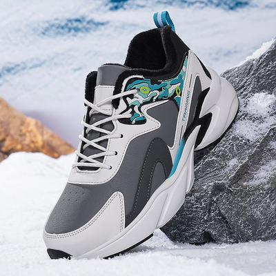 加绒保暖跑鞋男款成人大码户外运动休闲跑步鞋皮面防水保暖跑步鞋