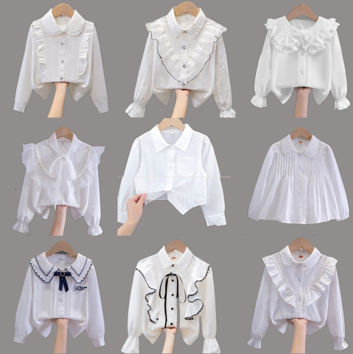 儿童衬衫白色长袖春秋班服表演服衬衫