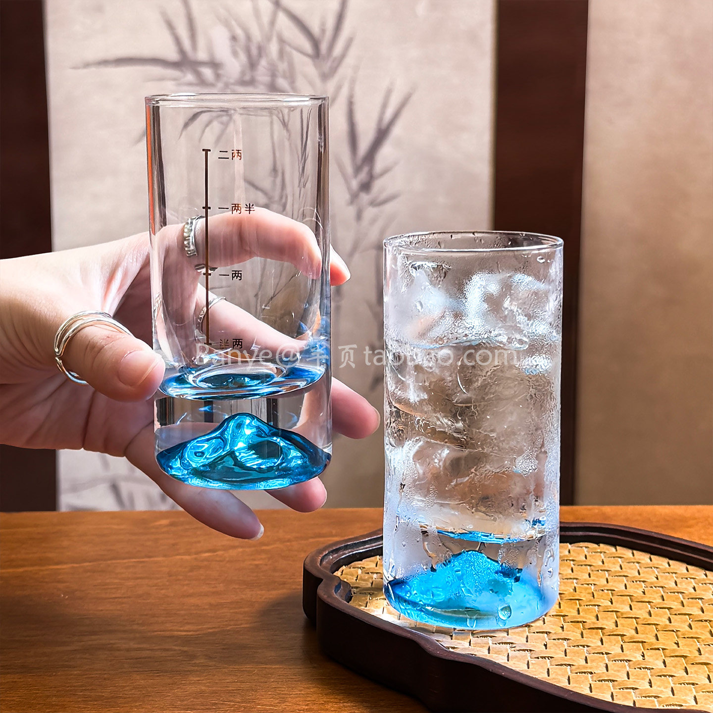 创意蓝山白酒杯套装家用轻奢高档带刻度二两酒具高级感玻璃一口杯