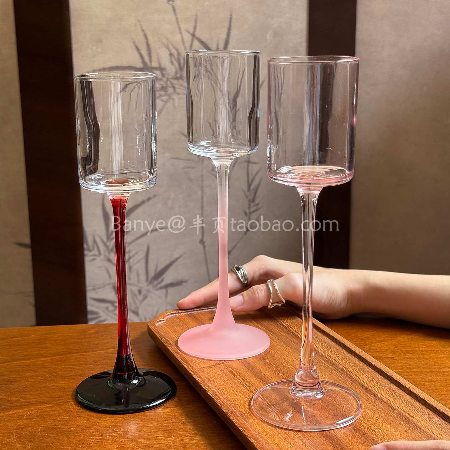 复古磨砂直筒玻璃高脚杯鸡尾酒杯小众高级感香槟杯甜酒杯果汁杯子