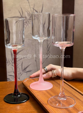 复古磨砂直筒玻璃高脚杯鸡尾酒杯小众高级感香槟杯甜酒杯果汁杯子