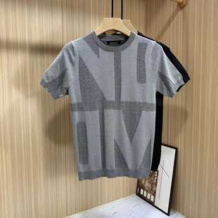 针织短袖男夏季潮流痞帅提花半袖毛衣2023新款男士潮牌打底t恤衫