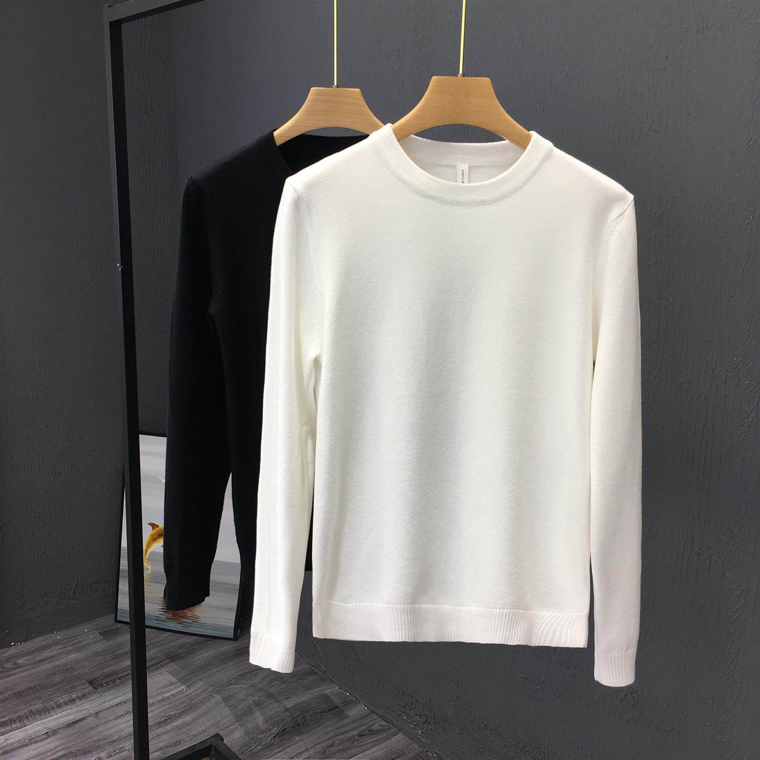 毛衣男秋冬季圆领男款内搭休闲套头修身打底衫男士白色针织衫长袖