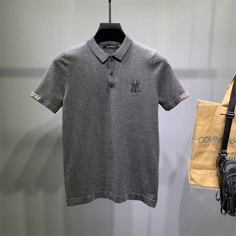针织短袖POLO衫男休闲翻领短袖毛衣字母绣花社会高档潮牌半截袖冬