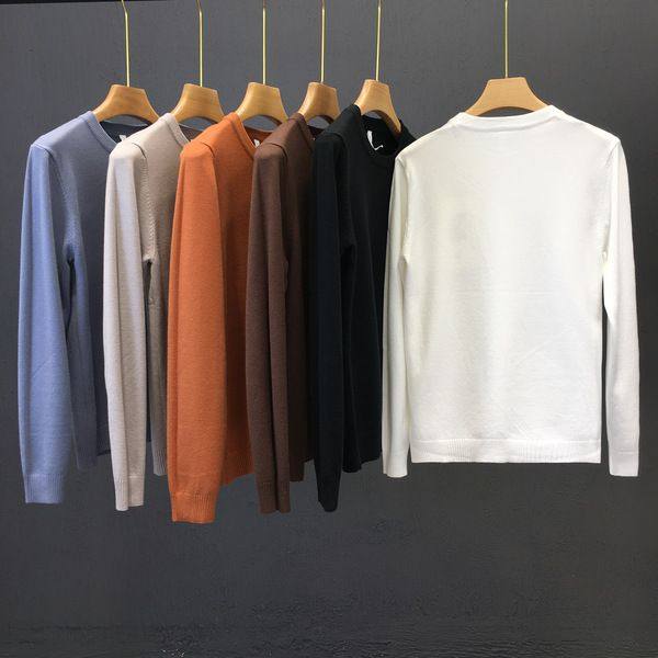 秋冬季男士白色毛衣修身打底衫长袖青年简单款休闲圆领针织衫黑色