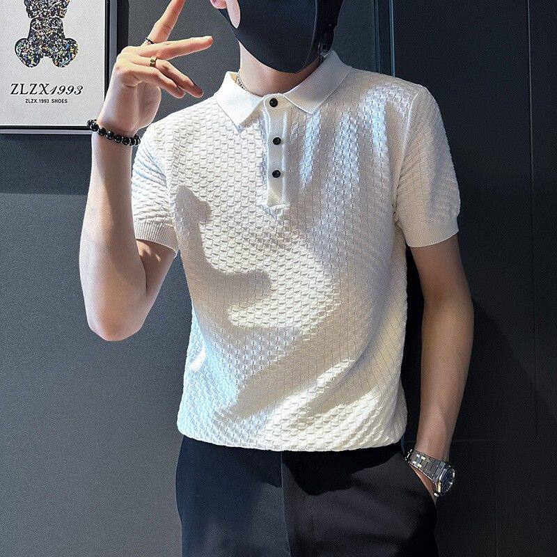 夏季Polo衫男短袖潮牌痞帅翻领冰丝T恤高级感男装夏装半袖上衣服