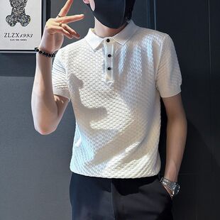 夏季Polo衫男短袖潮牌痞帅翻领冰丝T恤高级感男装夏装半袖上衣服