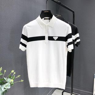 冰丝短袖polo衫男士潮牌冰丝半袖T恤潮流2023夏季新款三角标t恤