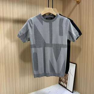 针织短袖男夏季潮流痞帅提花半袖毛衣2023新款男士潮牌打底t恤衫