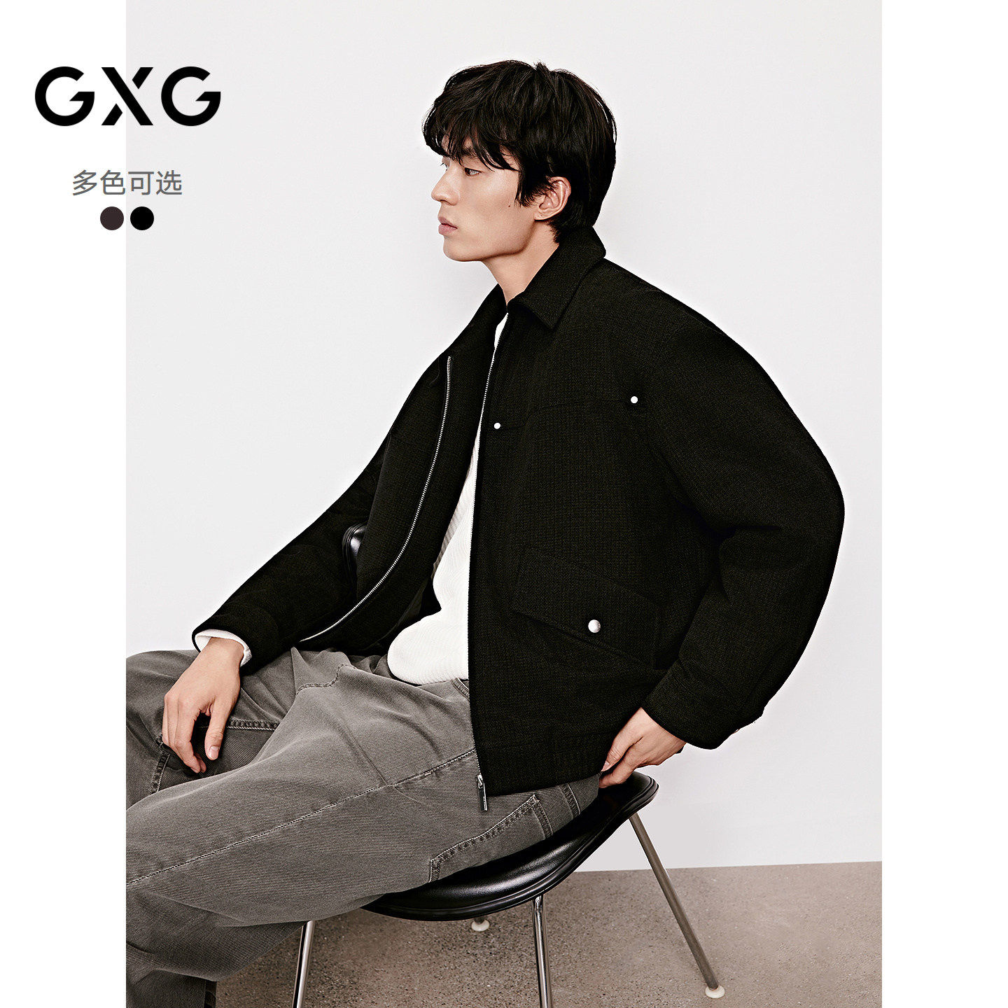 GXG男装 复古红色雪尼尔肌理夹克休闲棉服时尚外套 25年冬季新品