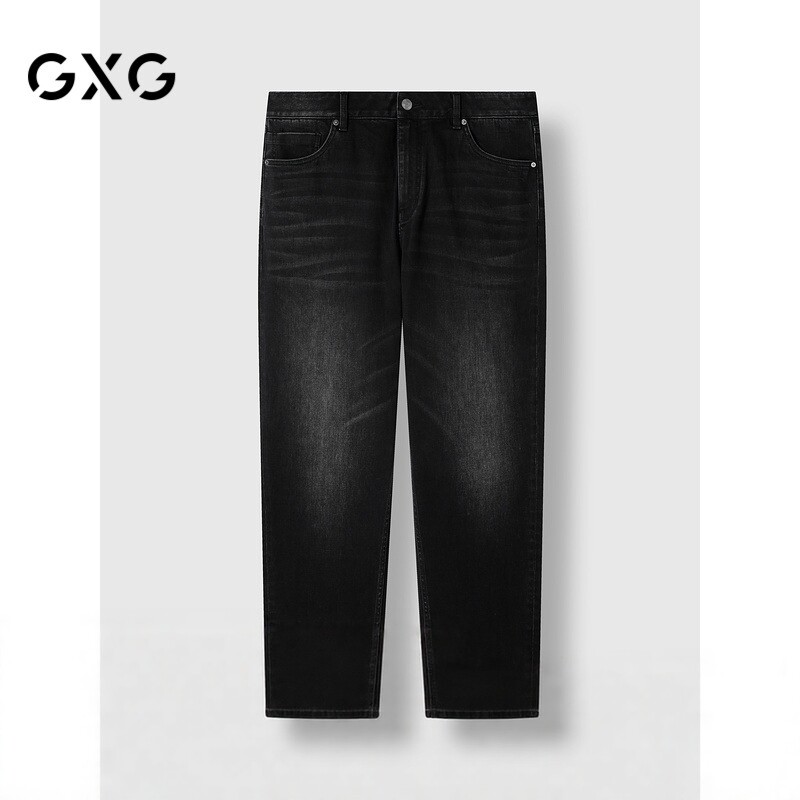 GXG男装 商场同款水洗深灰牛仔裤宽松通勤长裤 24年冬G24X054081