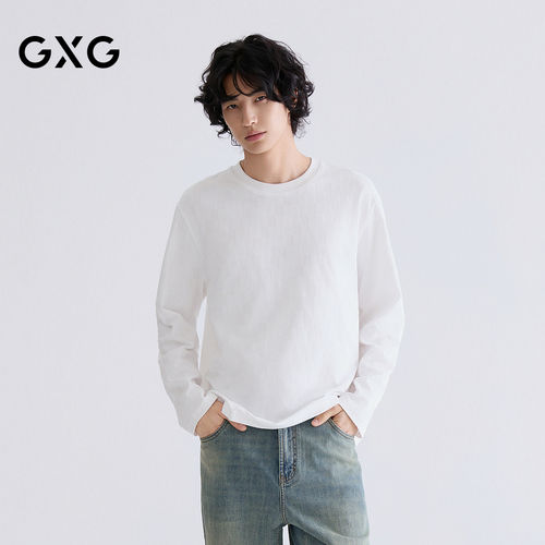 GXG男装 圆领T恤肌理提花长袖针织时尚长袖上衣 26年春新品