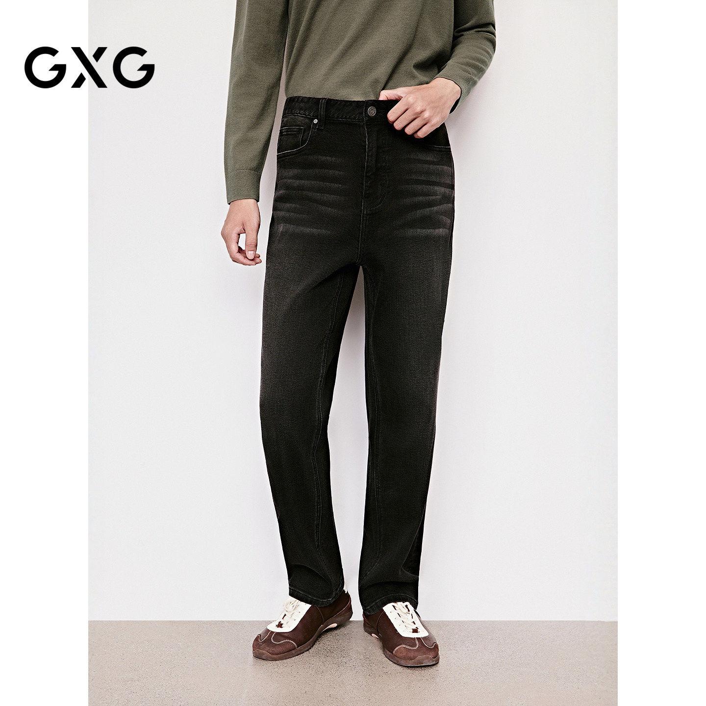 GXG男装 经典修身小脚水洗直筒牛仔裤休闲长裤 25年冬季新品