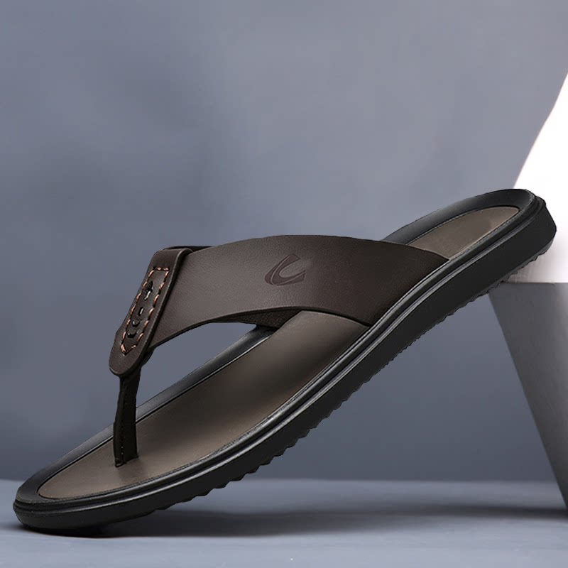 德国骆驼动感凉拖鞋男夏季人字拖真皮防滑凉鞋休闲户外一字沙滩鞋