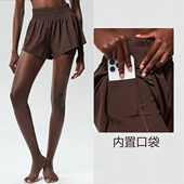 夏防走光 瑜伽裤 带口袋速干运动短裤 女外穿高腰透气跑步专用健身裤